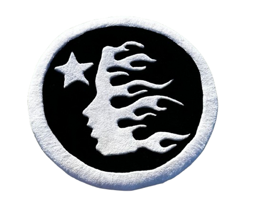 White and Black Hell Star Rug 2 FT
